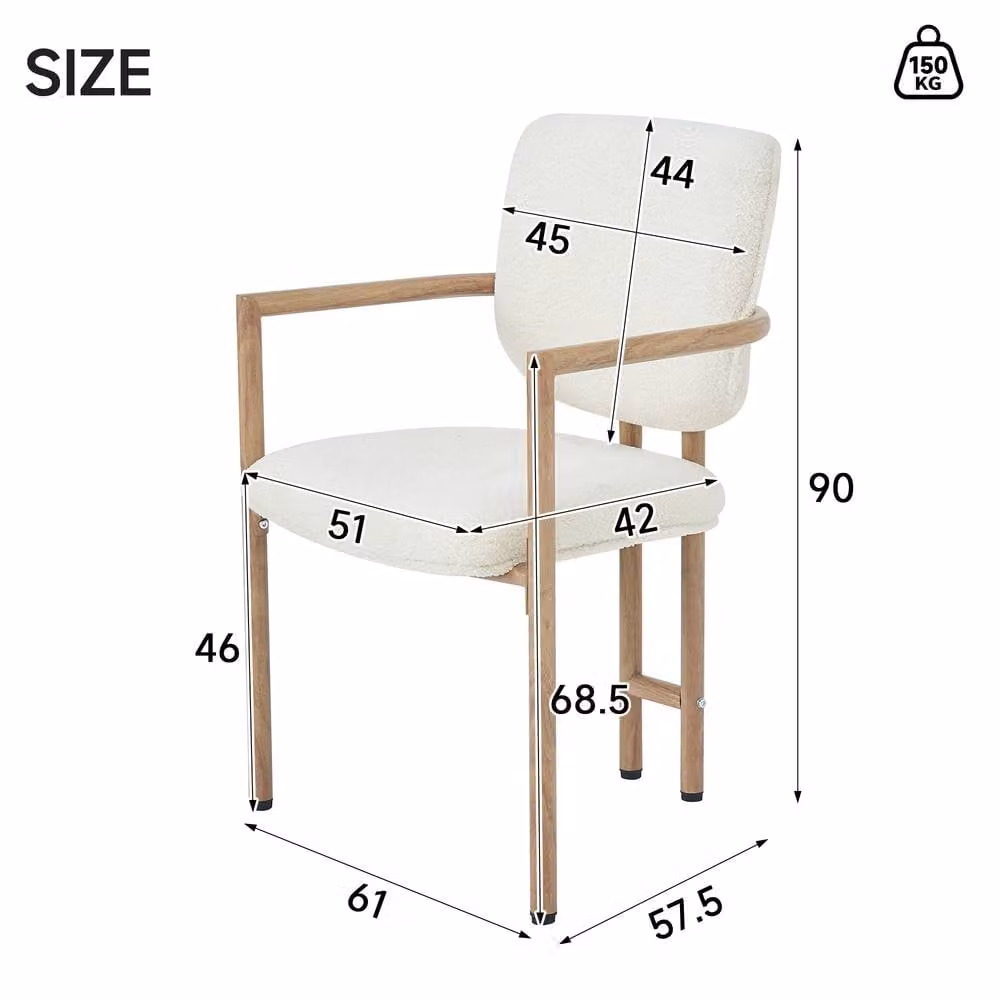 BTM Set of 4 Beige Bouclé Dining Chairs with Natural Wood and Metal Legs – 2