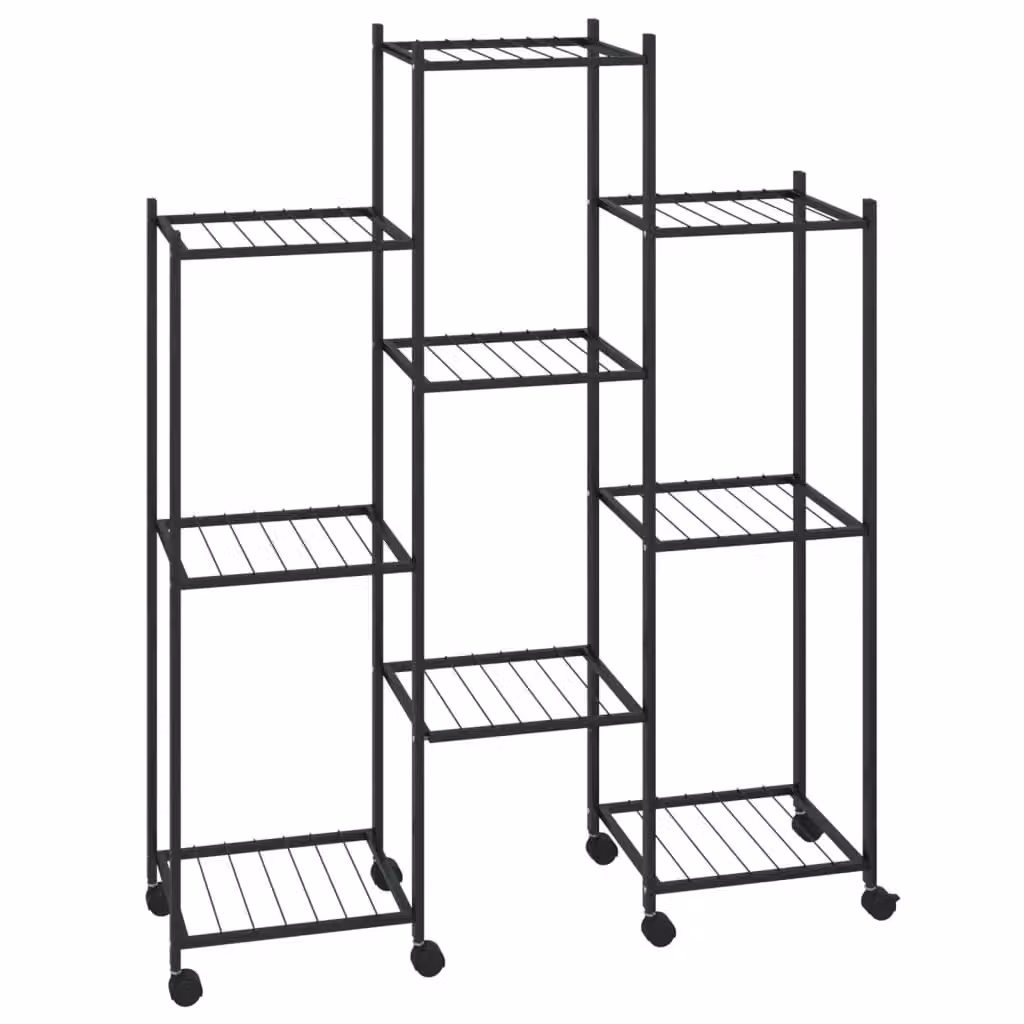 Berkfield Home Black Metal Flower Stand with Wheels, W/D/H: 83 x 25 x 103.5 cm – 2