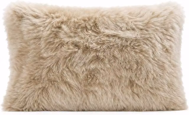 SNUGRUGS Natural Sheepskin Wool Cushion with Cotton Backing in Beige, W/D/H: 40 x 40 x 40 cm