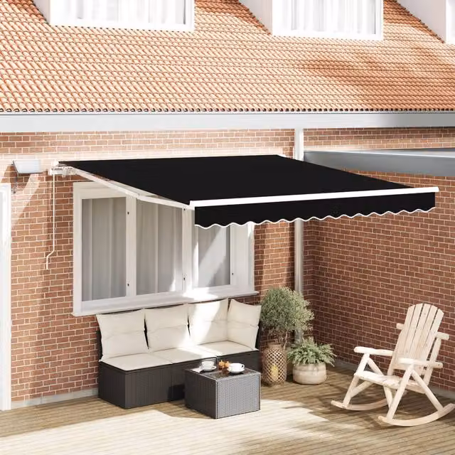 Berkfield Home Manual Retractable Awning with LED in Black, W: 350 cm, D: 250 cm – 1