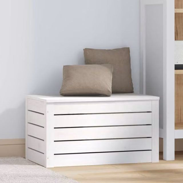 Berkfield White Solid Wood Pine Storage Box W: 59.5 cm, D: 36.5 cm, H: 33 cm