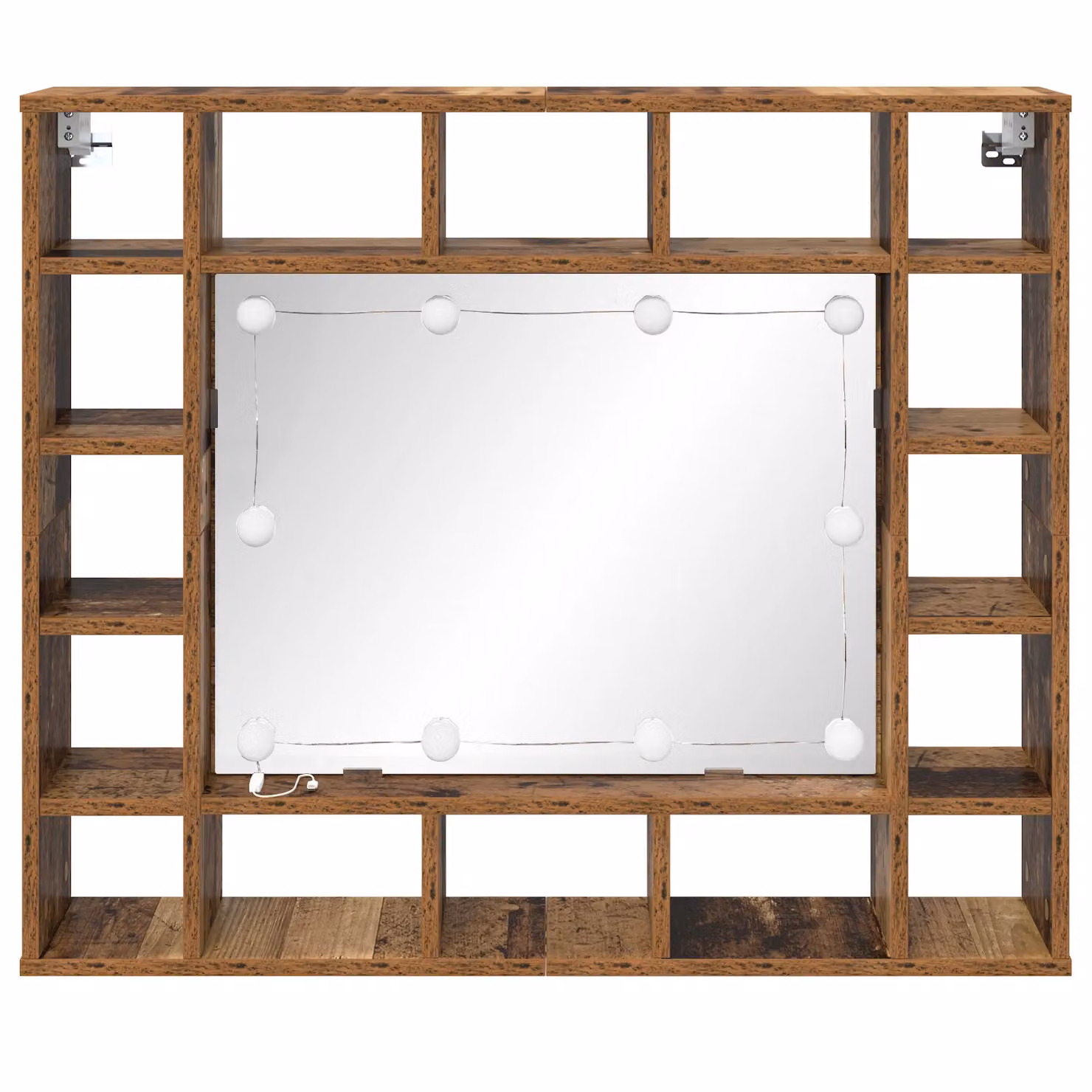 Berkfield Home Wall-mounted Mirror Cabinet with LED Strip Lights and Internal Shelves in Brown Old Wood – 3