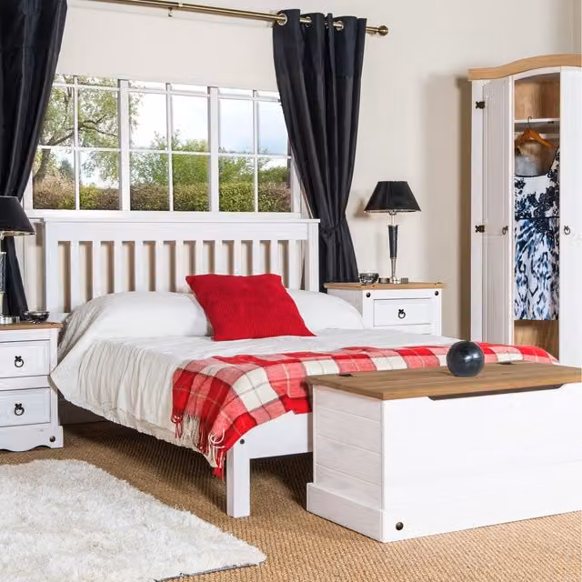 Core Products Ltd Corona Low End Double Bed Frame in White Washed Waxed Pine, 140 x 200 cm