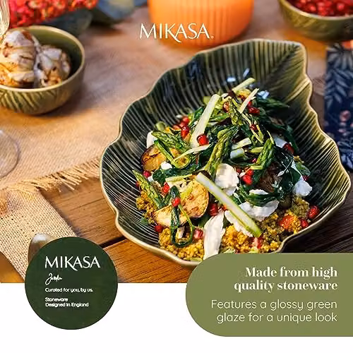 Mikasa Jardin Green Stoneware Leaf Serving Platter – 4