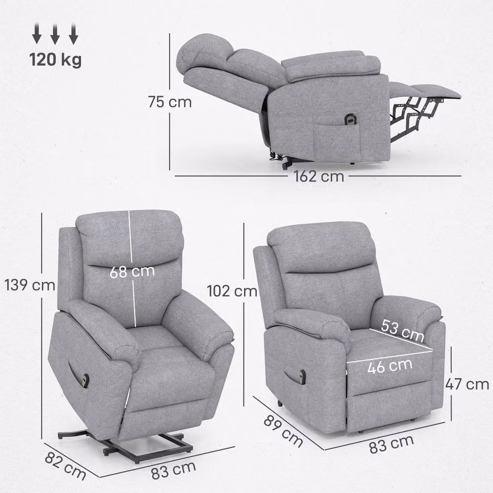 STILVORA Electric Lift Recliner Chair with Massage in Grey Fabric – 2