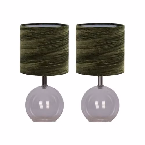 First Choice Lighting Set of 2 Buck Clear Glass Table Lamps with Green Fabric Shades – 4
