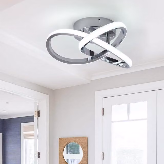 Garwarm Modern LED Flush Mount Ceiling Chandelier in Chrome and Silver, 20W, Cool White
