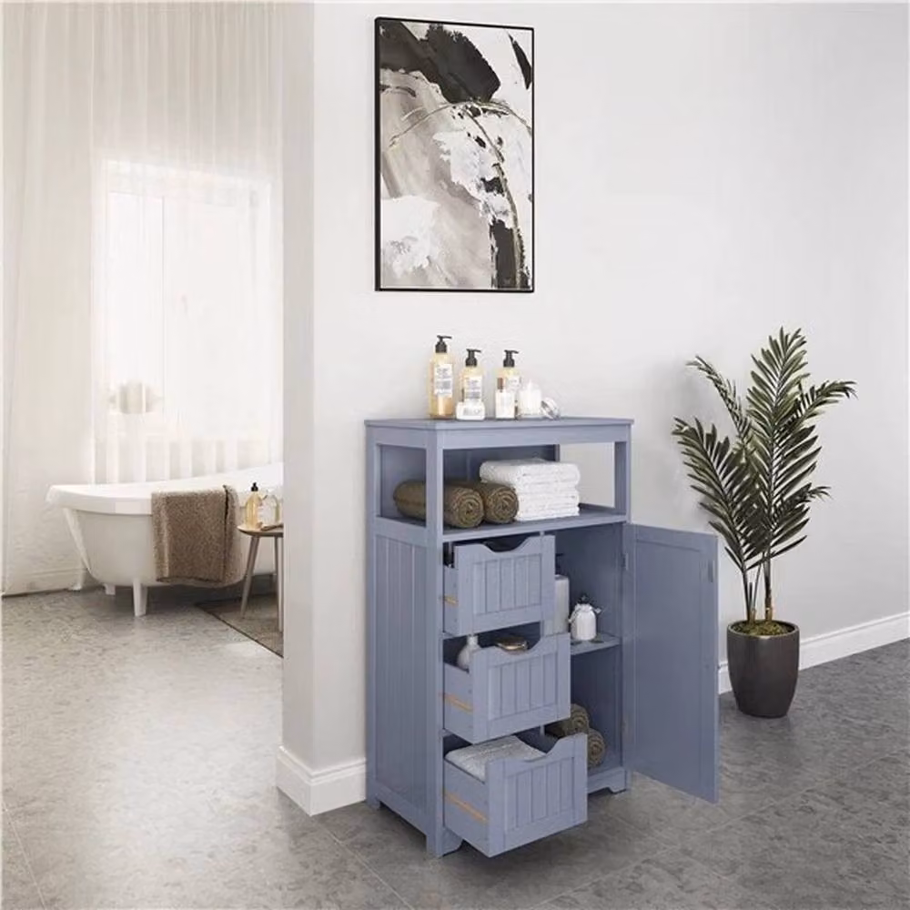 SPETLEK Grey Bathroom Floor Cabinet with 3 Drawers – 4