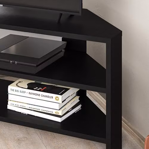 Decortie Thales Modern Multimedia Corner TV Unit in Matt Black, W: 110 cm, D: 45 cm, H: 36 cm – 2