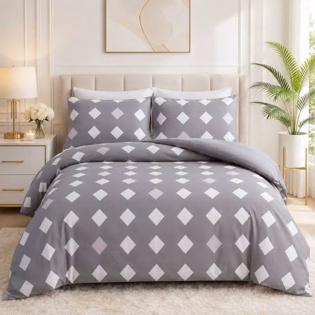 Pamposh Super King Double Brushed Microfibre Duvet Cover and Pillowcase Set in Grey and White