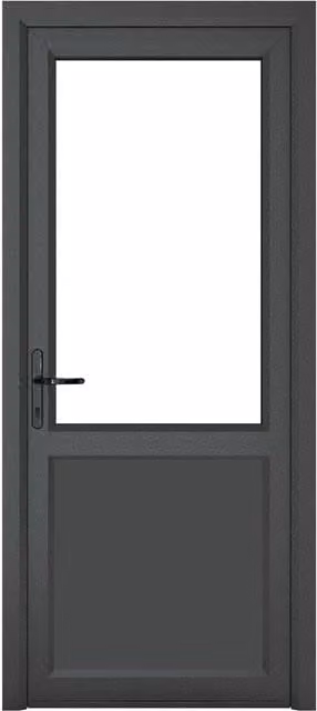 Crystal Direct Crystal uPVC Single Door with Half Glass and Half Panel, Right Hand, Dark Grey, W: 84.0 cm, H: 209.0 cm