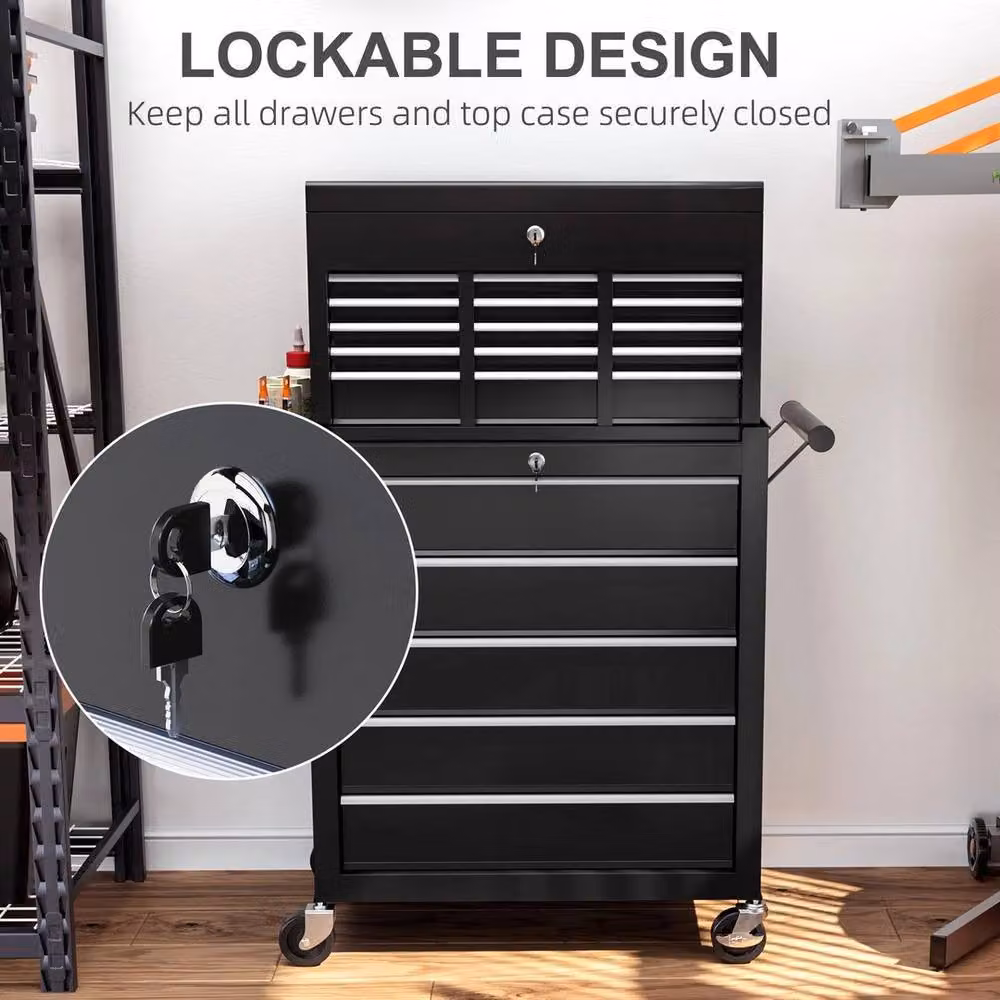 NESTLUNE Lockable Rolling Tool Chest Cabinet in Black, W: 100 cm, D: 15 cm, H: 33 cm – 4