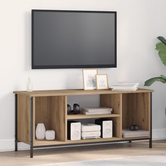 Berkfield Home Artisan Oak TV Stand in Brown and Black, W/D/H: 102 x 35 x 45 cm