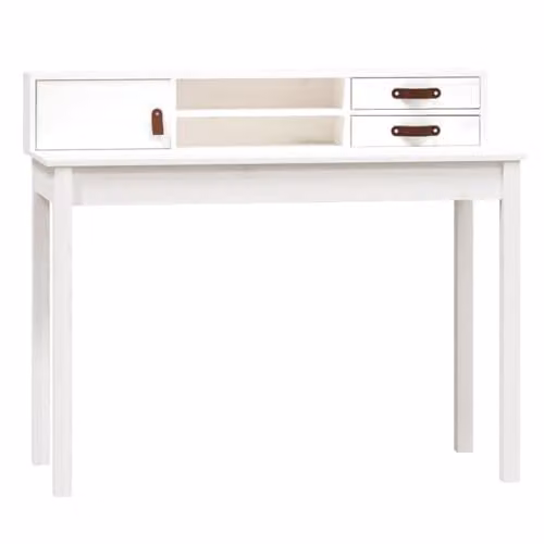 vidaXL White Rustic Computer Desk made of Solid Pine Wood, W/D/H: 110 x 50 x 93 cm