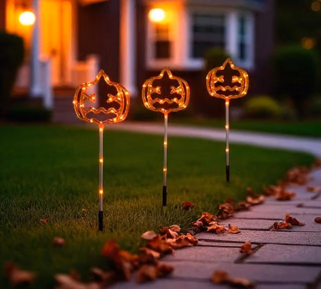 Garden Greatness Set of 3 Orange Light Up Pumpkin Stake Lights