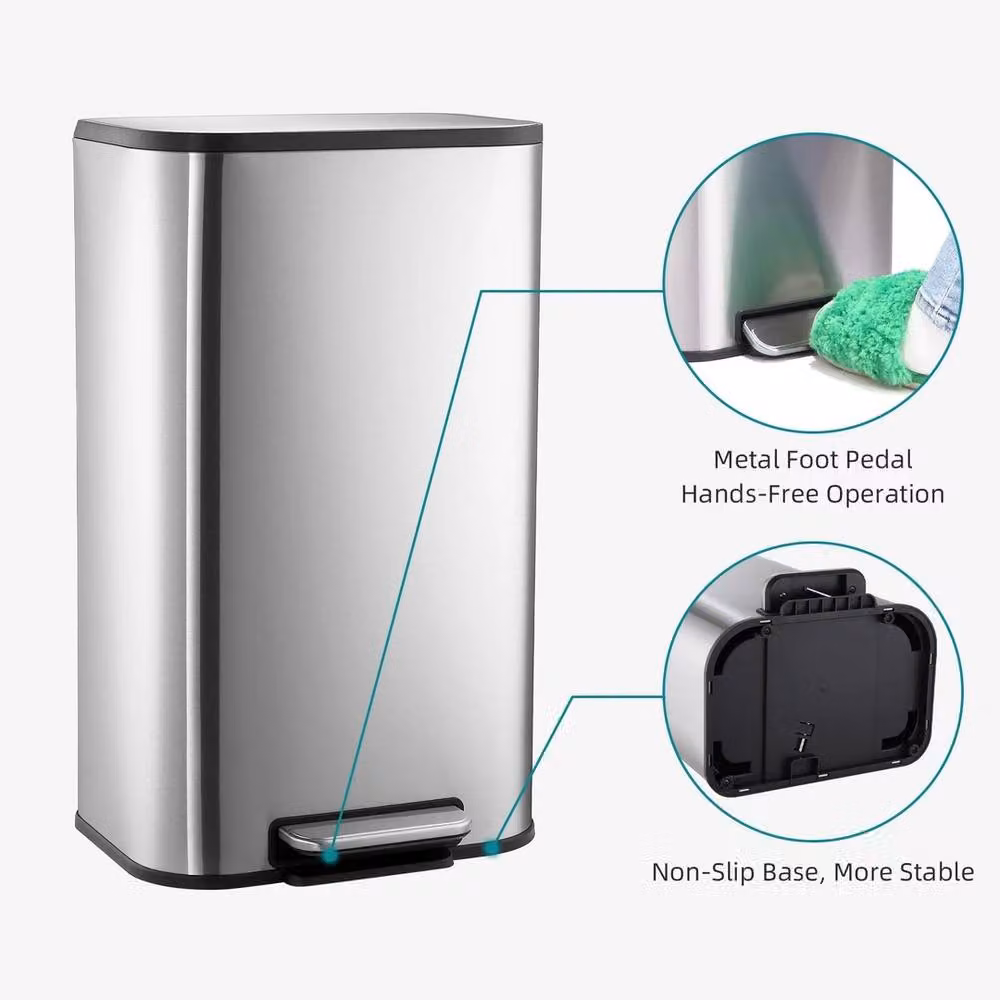 Havendro 20L Stainless Steel Hands-Free Pedal Garbage Bin with Removable Inner Bucket, Silver – 4