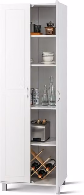 Costway White Minimalist Tall Kitchen Cupboard and Living Room Storage Cabinet with Hinged Doors and Internal Shelves