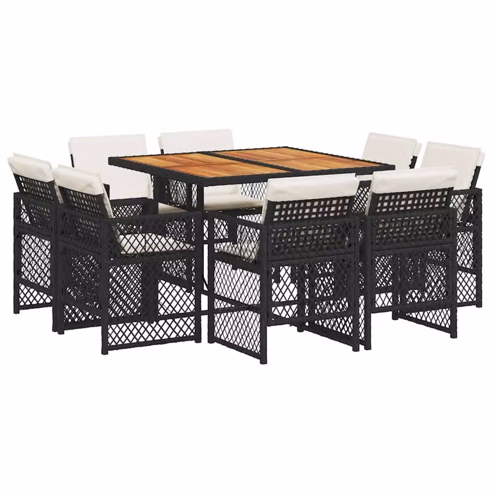 Berkfield Home 9 Piece Black Poly Rattan Garden Dining Set with Cushions – 2