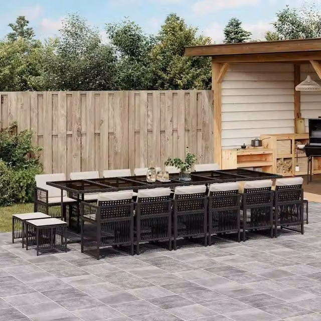 Berkfield Home 17 Piece Black Poly Rattan Garden Dining Set with Cushions – 1