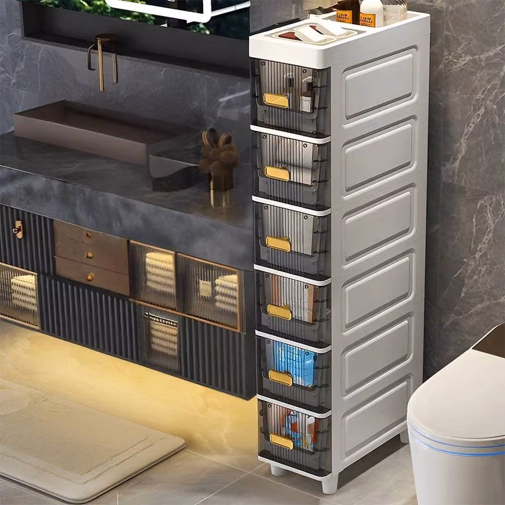 SPETLEK 6 Tier Slim Storage Cabinet with Narrow Slide Out Drawers in Grey and White, W/D/H: 15 x 18 x 100 cm – 2