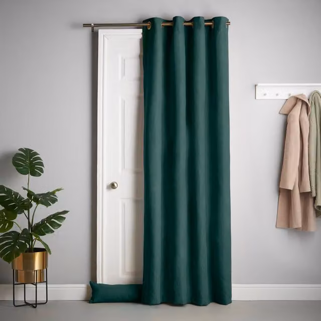 Alan Symonds Green Velvet Chenille Fleece Lined Blackout Eyelet Door Curtain W: 56 cm, H: 213.36 cm – 1