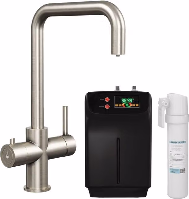 Balterley 3-in-1 Instant Hot Water Kitchen Sink Tap with Tank Filter in Brushed Steel Silver