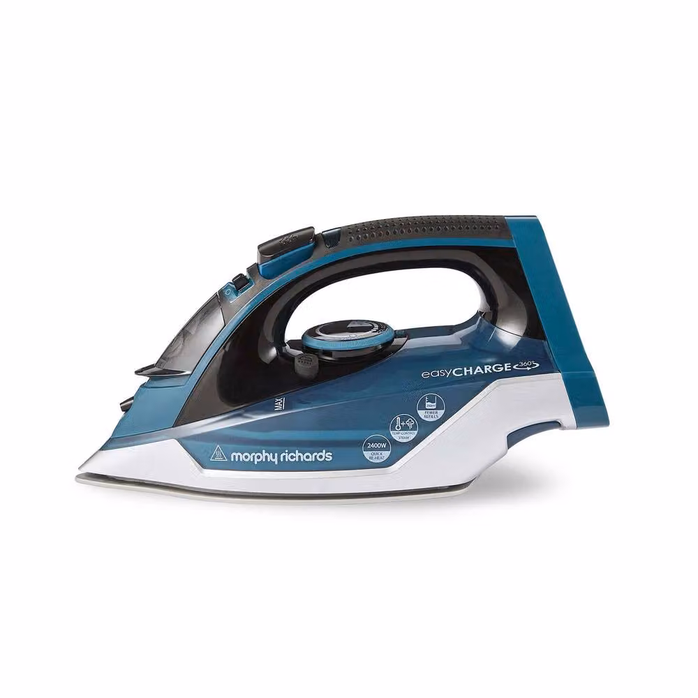 Morphy Richards EasyCharge+ 2400W Cordless Steam Iron with Ceramic Soleplate, Vertical Steam and Auto Shut-off, Deep Lagoon Blue – 2