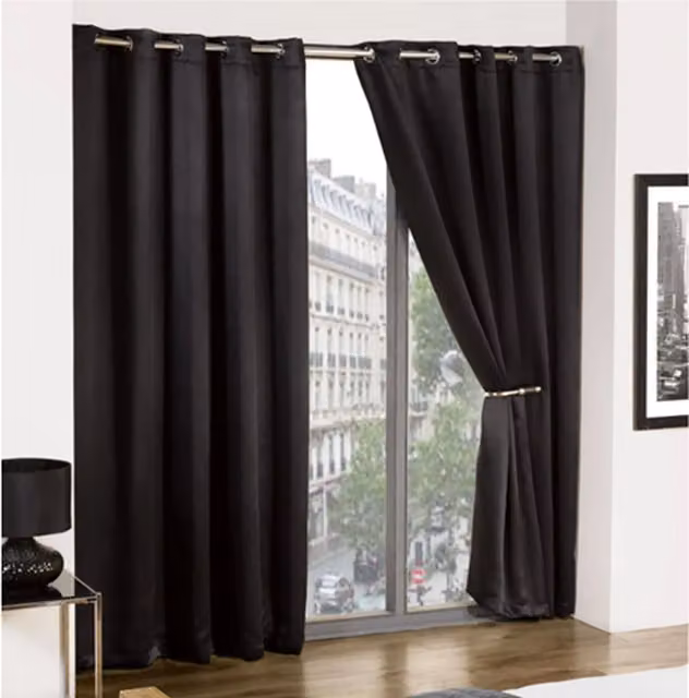 New Edge Blinds Woven Thermal Blackout Eyelet Curtains in Black, W: 168 cm, D: 137 cm – 1