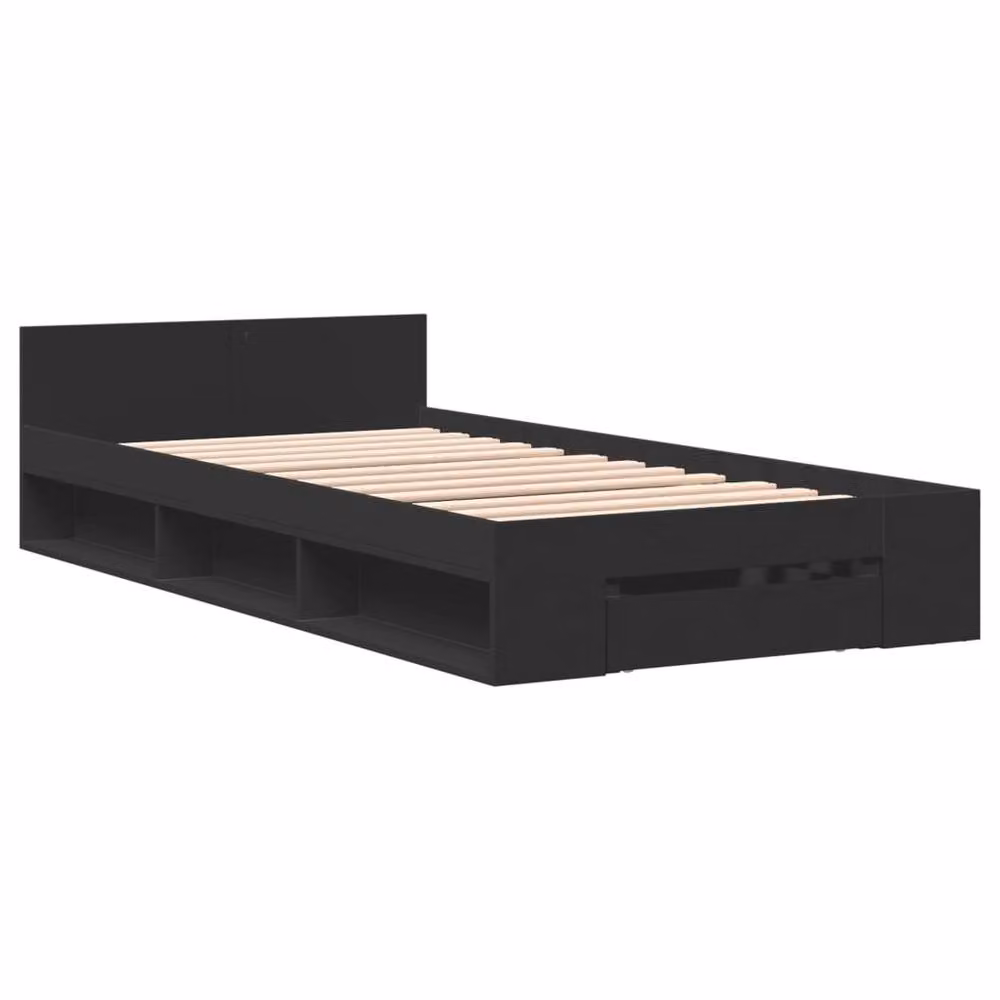 Berkfield Home Small Single Bed Frame with Drawer in Black, W: 75 cm, L: 190 cm – 3