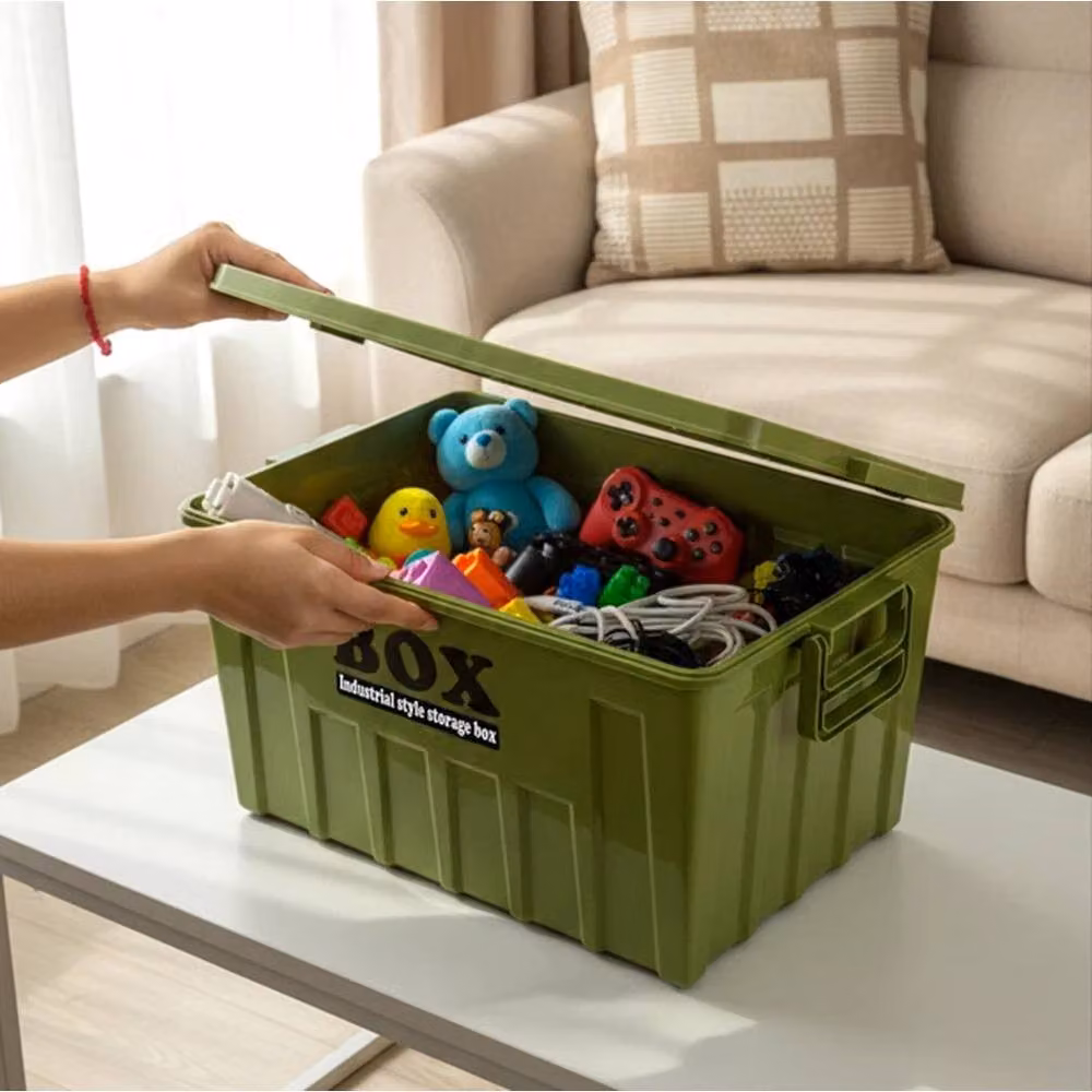 NESTLUNE Green Industrial Style Plastic Storage Box with Lid – 2