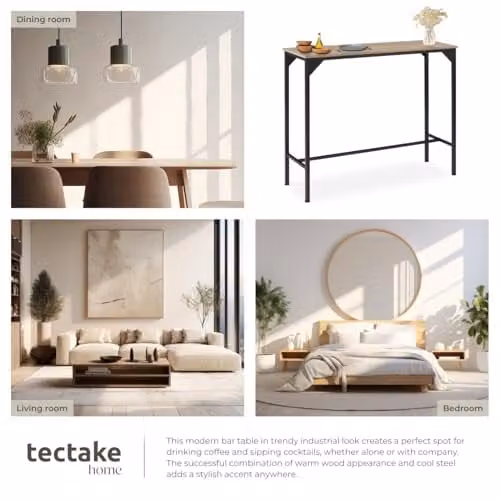 tectake Height-Adjustable Industrial Dining Table in Oak and Brown, W/D/H: 150 x 100.5 x 100.5 cm – 4