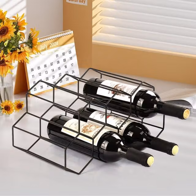 Livingandhome Black Metal Hexagon Countertop Wine Rack