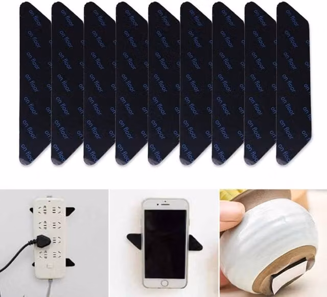 Pawnora 8 Piece Anti Slip Strip Shaped Rug Underlay, Black, 110 x 120 cm – 1