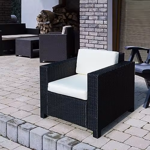 Outsunny Black and Grey Rattan Garden Armchair with Cushions – 2