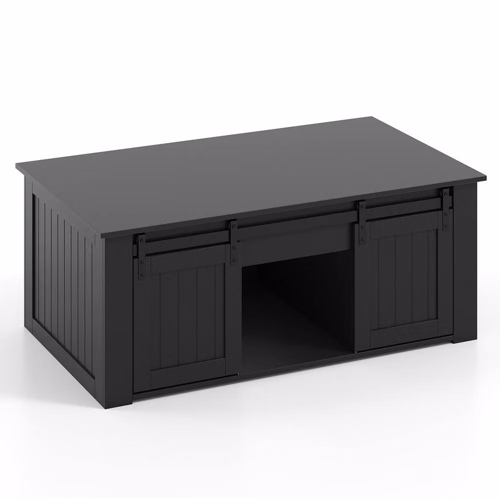 Costway Black Farmhouse Lift Top Coffee Table with Storage Doors – 5