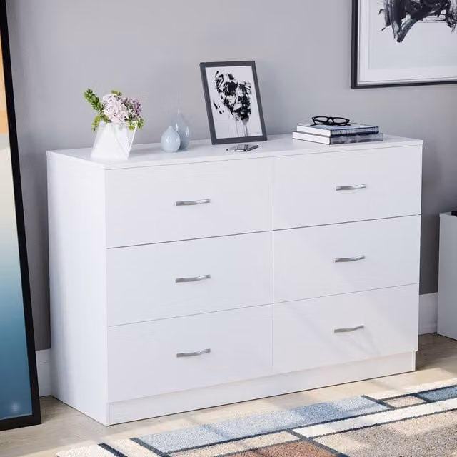 Vida Designs Riano 6 Drawer Chest of Drawers in White and Silver