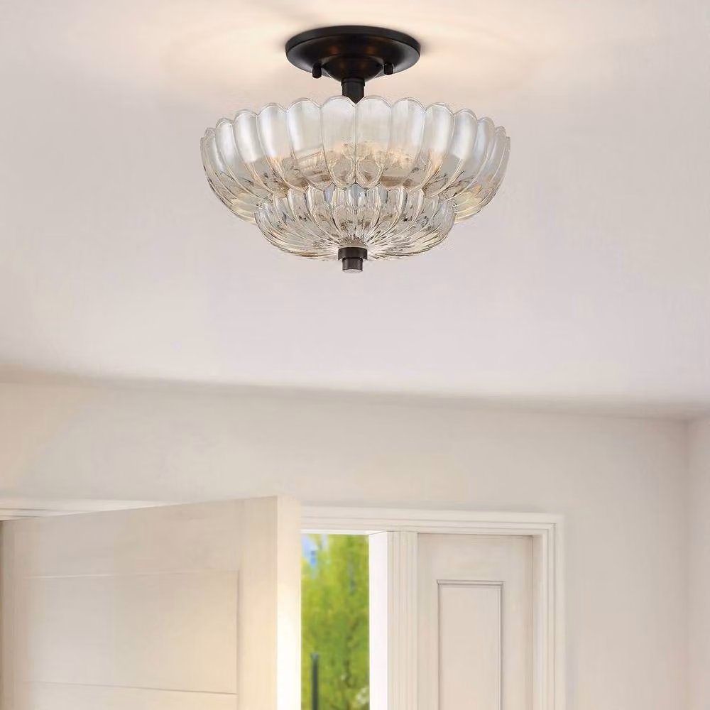 Quoizel Ceiling Light with Amber and Brown Mottled Glass Dome, 3x E14 – 2