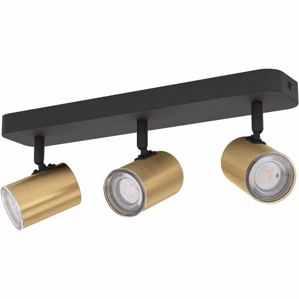 Loops Modern Triple LED Bathroom Ceiling Spotlight in Black and Brushed Brass – 2