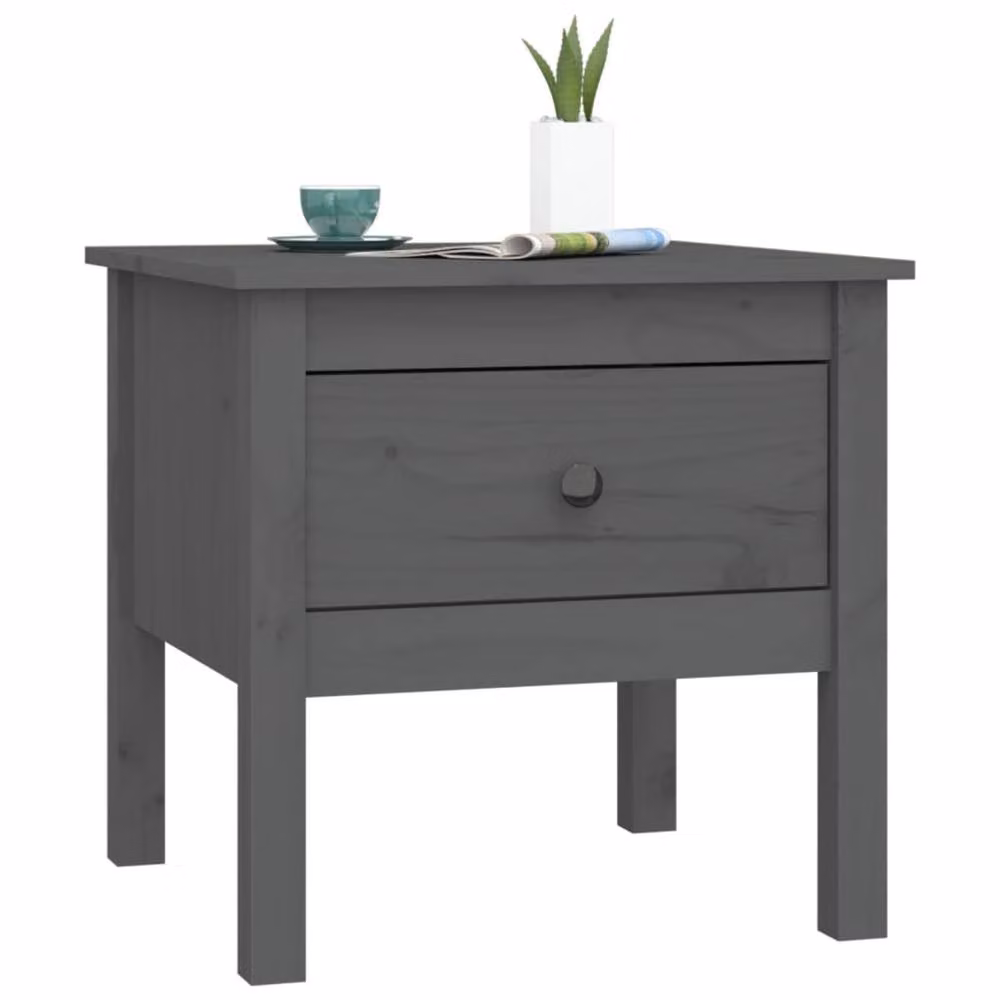 Berkfield Home Grey Solid Pine Wood Side Table W/D/H: 50 x 50 x 49 cm – 3