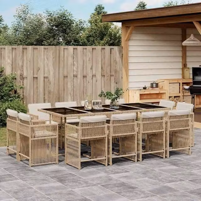 Berkfield Home 13 Piece Beige Poly Rattan Garden Dining Set with Cushions – 1