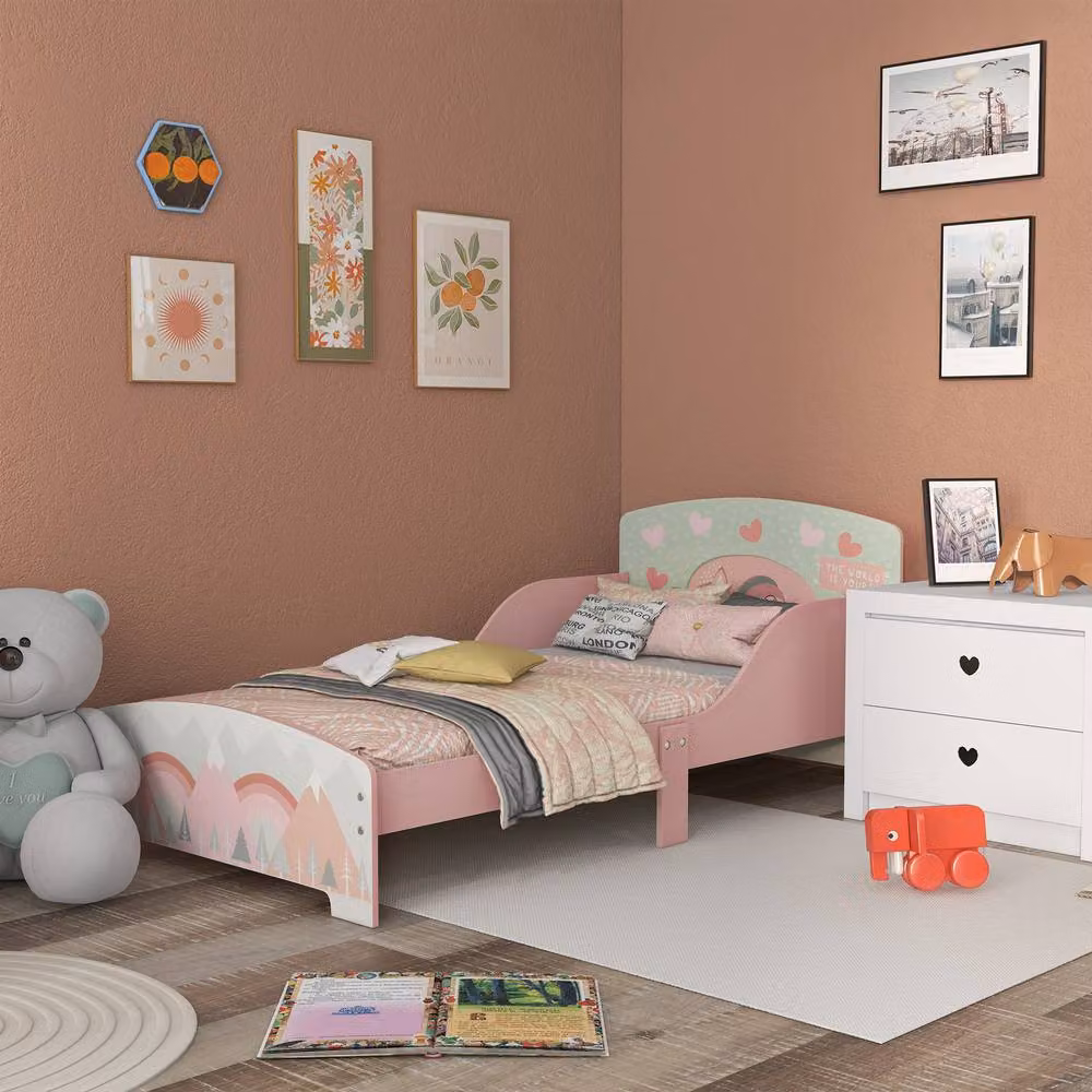 STILVORA Toddler Bed Frame with Side Rails in Pink, Small Single – 2