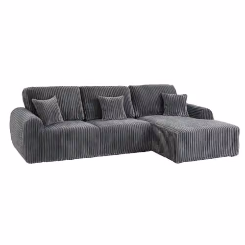 Furnishings For Less UK Vinci 4 Seater L Shaped Corner Sofa in Grey Jumbo Cord, Right Hand Facing, W/D/H: 290 x 175 x 90 cm