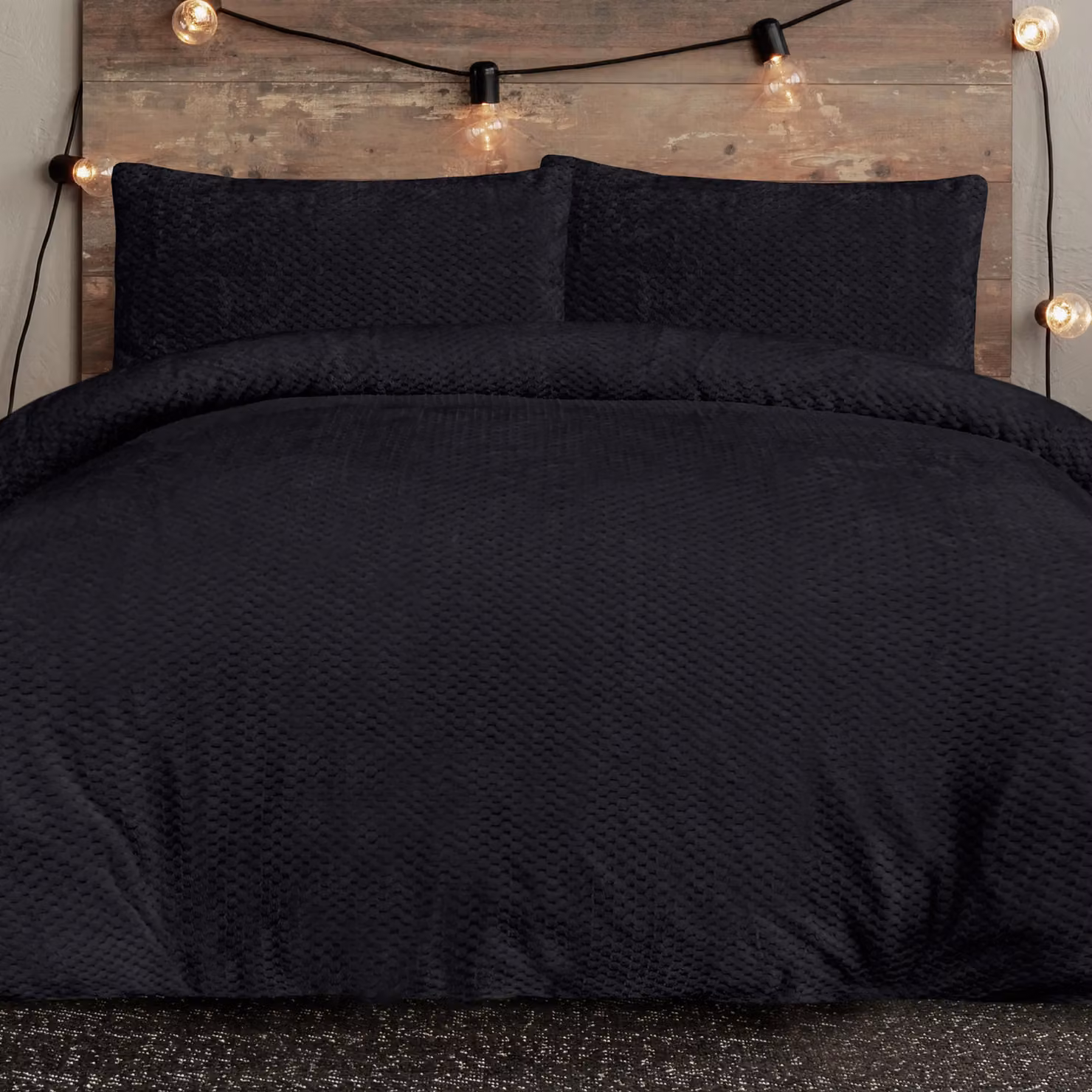 Gr8 Home Sleepdown Waffle Teddy Fleece Duvet Cover and Pillowcase Set in Black, W/D/H: 200 x 200 cm – 2