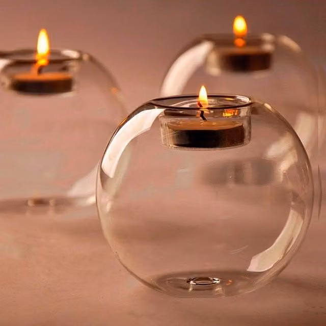 Livingandhome 6-Piece Round Transparent Glass Tealight Candle Holders for Wedding, Party and Christmas Decor, Diameter: 8 cm