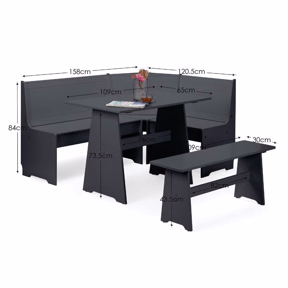 Cheshire Premium Newbury 158cm Corner Dining Set with Storage Bench in Anthracite Grey – 3