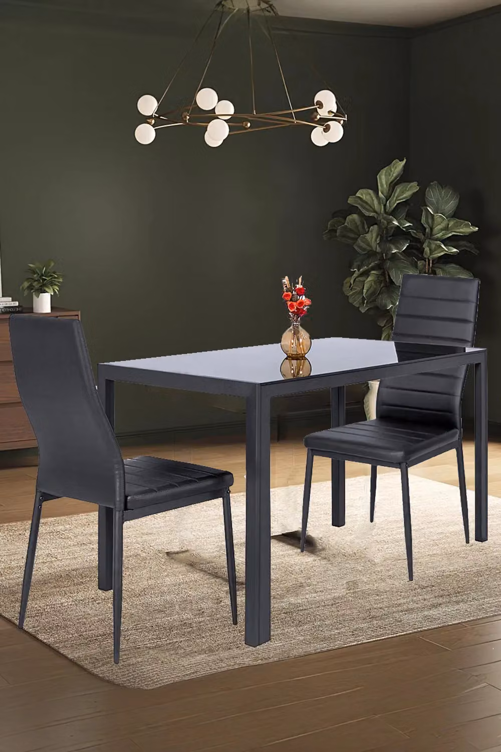 Living and Home Set of 6 Armless PU Leather High Back Dining Chairs in Black – 3