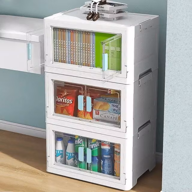 Kelvenix Three-piece White and Transparent Plastic Home Storage Box Set with Lids and Wheels – 1