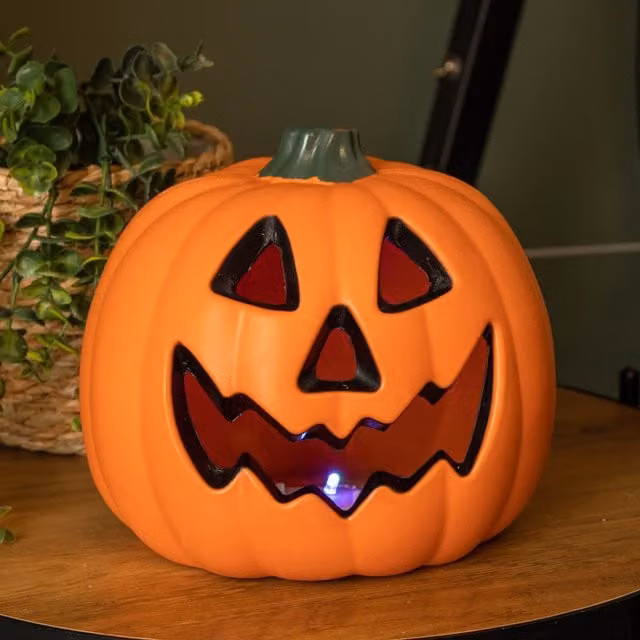 Samuel Alexander Orange Battery Operated Light Up Pumpkin Lantern with Multi-Coloured LEDs, H: 21 cm