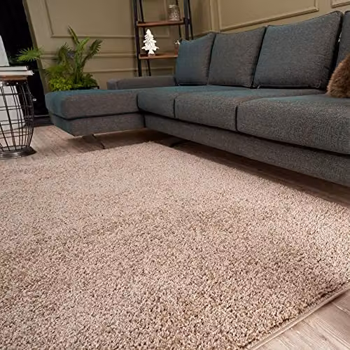 THE RUGS Beige Plain Shaggy High Pile Rug, W/D/H: 200 x 290 x 3 cm – 5