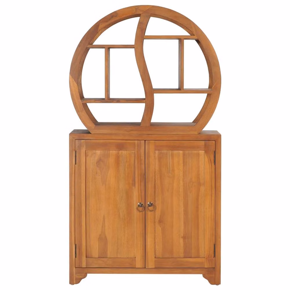 Berkfield Home Cabinet with Yin Yang Shelf in Brown Solid Teak Wood, W/D/H: 70 x 30 x 130 cm – 2